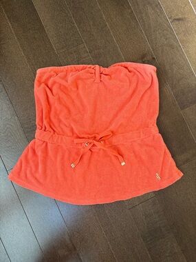 Strapless Coral Terry Cover-Up Top